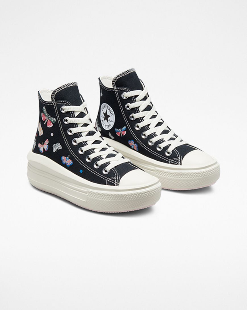 Converse Chuck Taylor All Star Move Butterfly Wings Høye Platform Sko Dame Svarte Rosa | 253EACSQK