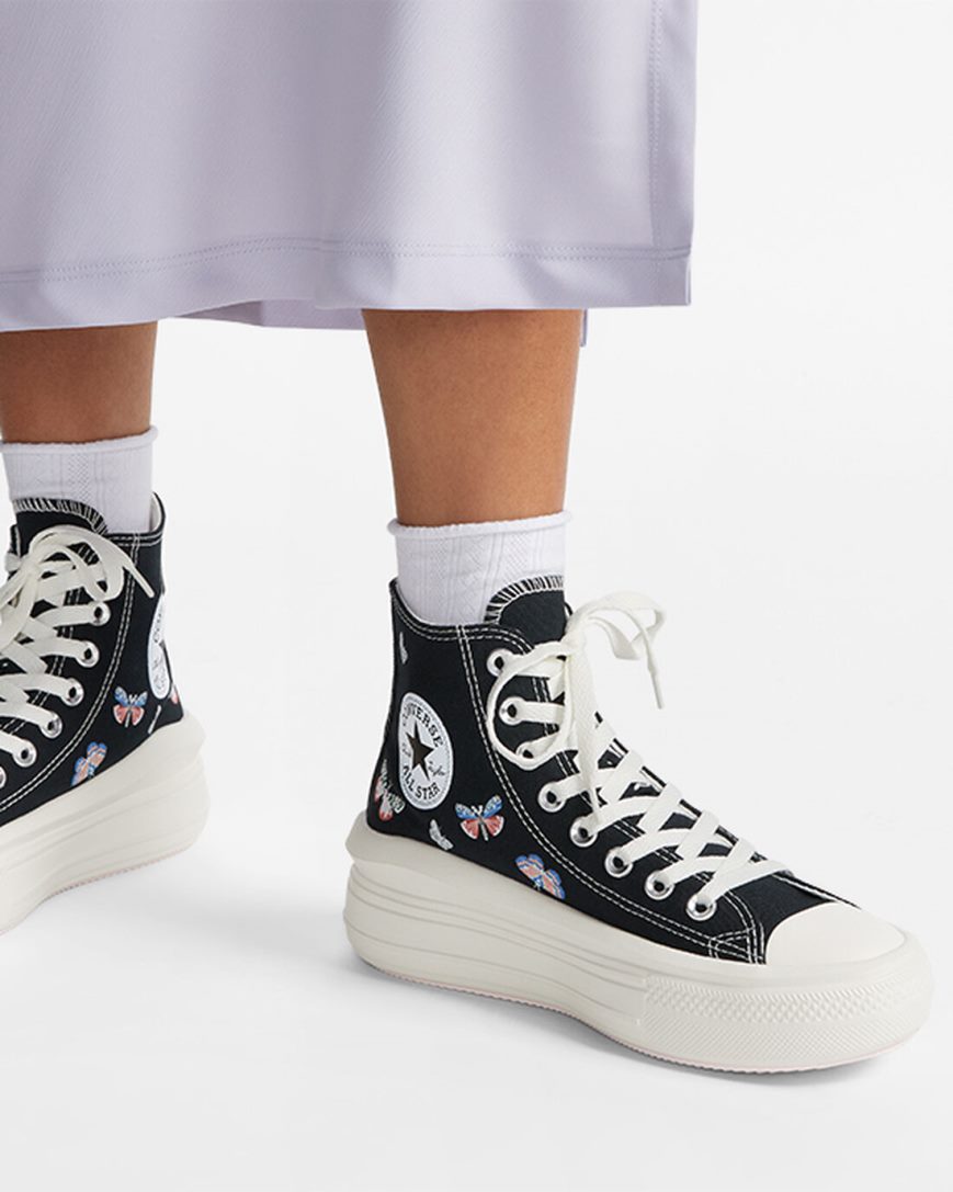 Converse Chuck Taylor All Star Move Butterfly Wings Høye Platform Sko Dame Svarte Rosa | 253EACSQK