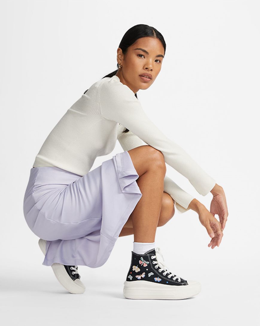 Converse Chuck Taylor All Star Move Butterfly Wings Høye Platform Sko Dame Svarte Rosa | 253EACSQK