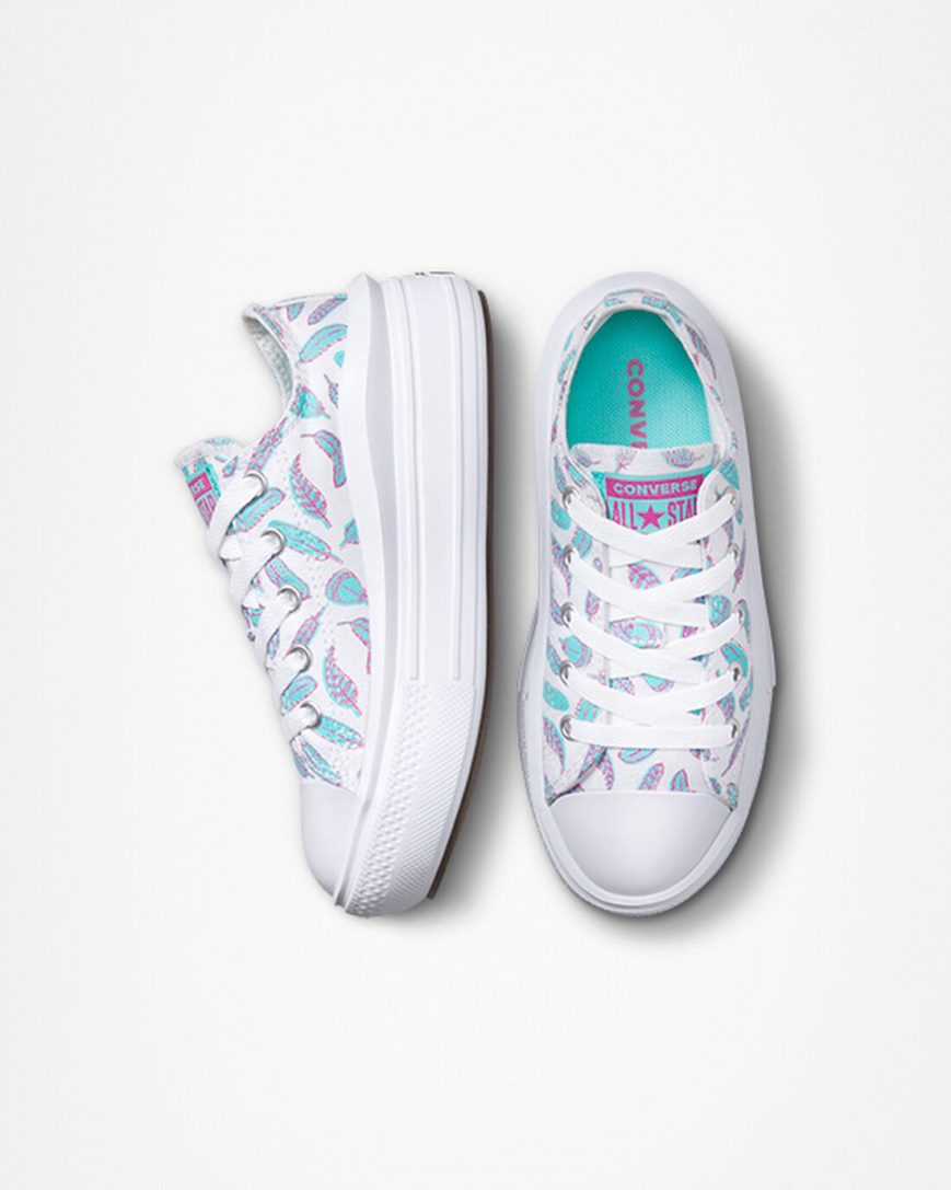 Converse Chuck Taylor All Star Move Feathers Lave Platform Sko Jente Hvite Lyse Turkis | 536HRPEFZ