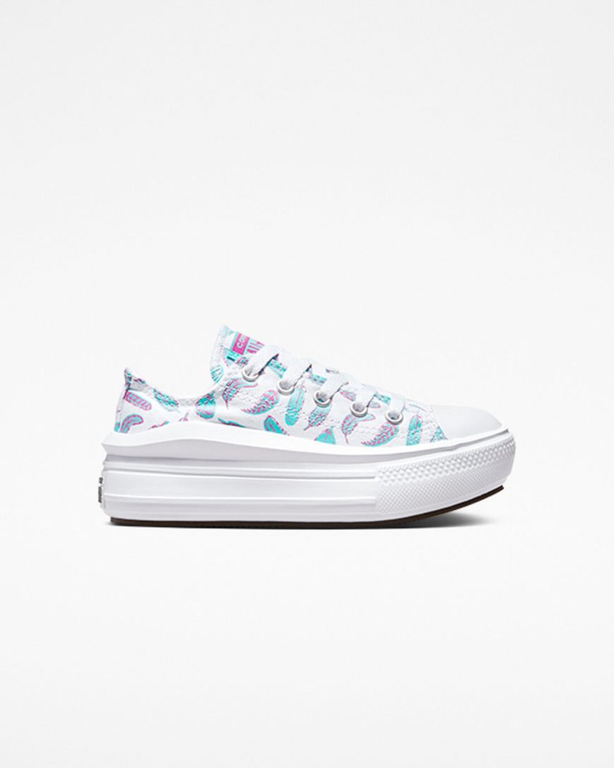 Converse Chuck Taylor All Star Move Feathers Lave Platform Sko Jente Hvite Lyse Turkis | 536HRPEFZ