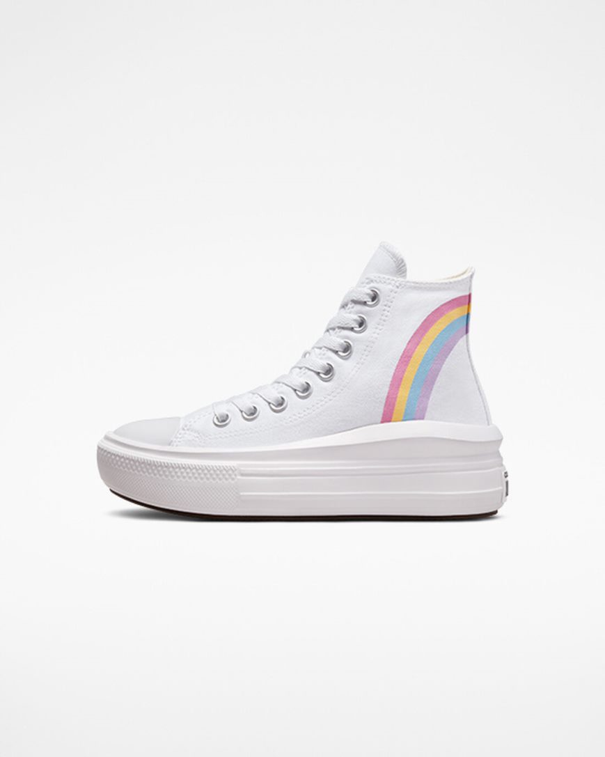 Converse Chuck Taylor All Star Move Rainbow Cloud Høye Platform Sko Jente Hvite Blå Rosa | 052KMBGZH