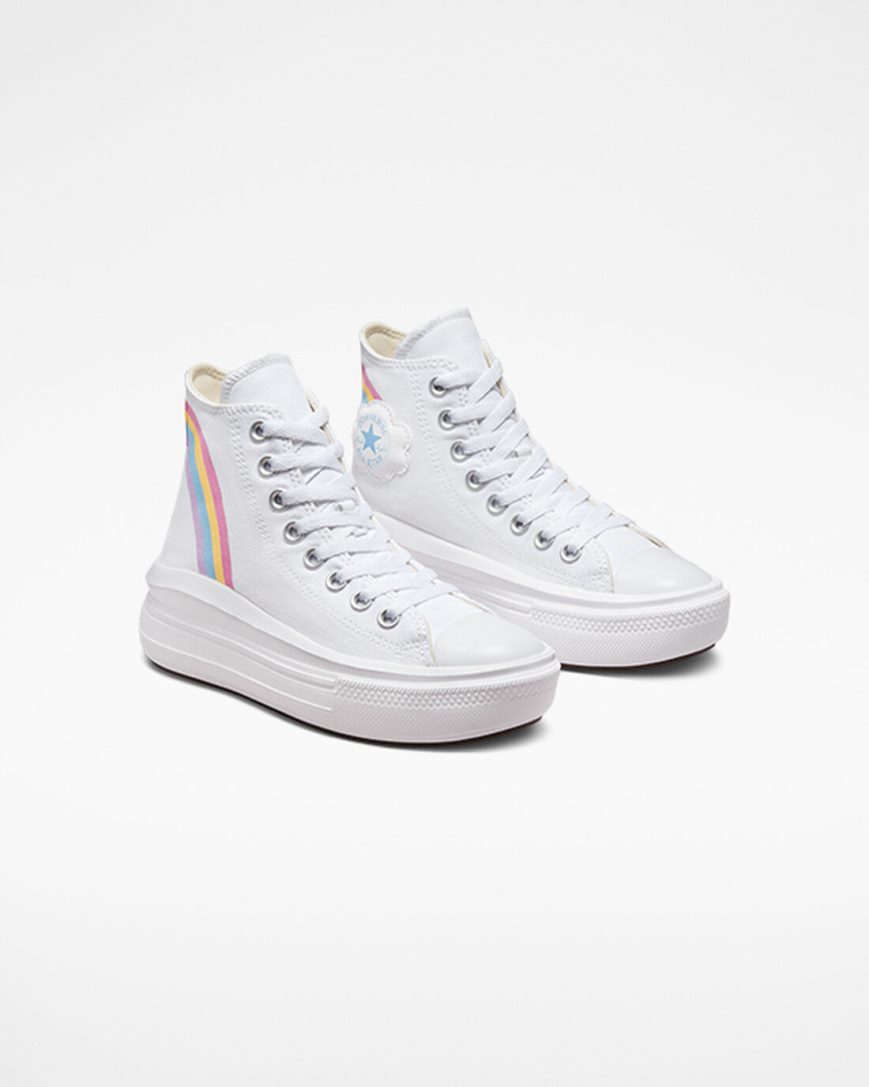 Converse Chuck Taylor All Star Move Rainbow Cloud Høye Platform Sko Jente Hvite Blå Rosa | 052KMBGZH