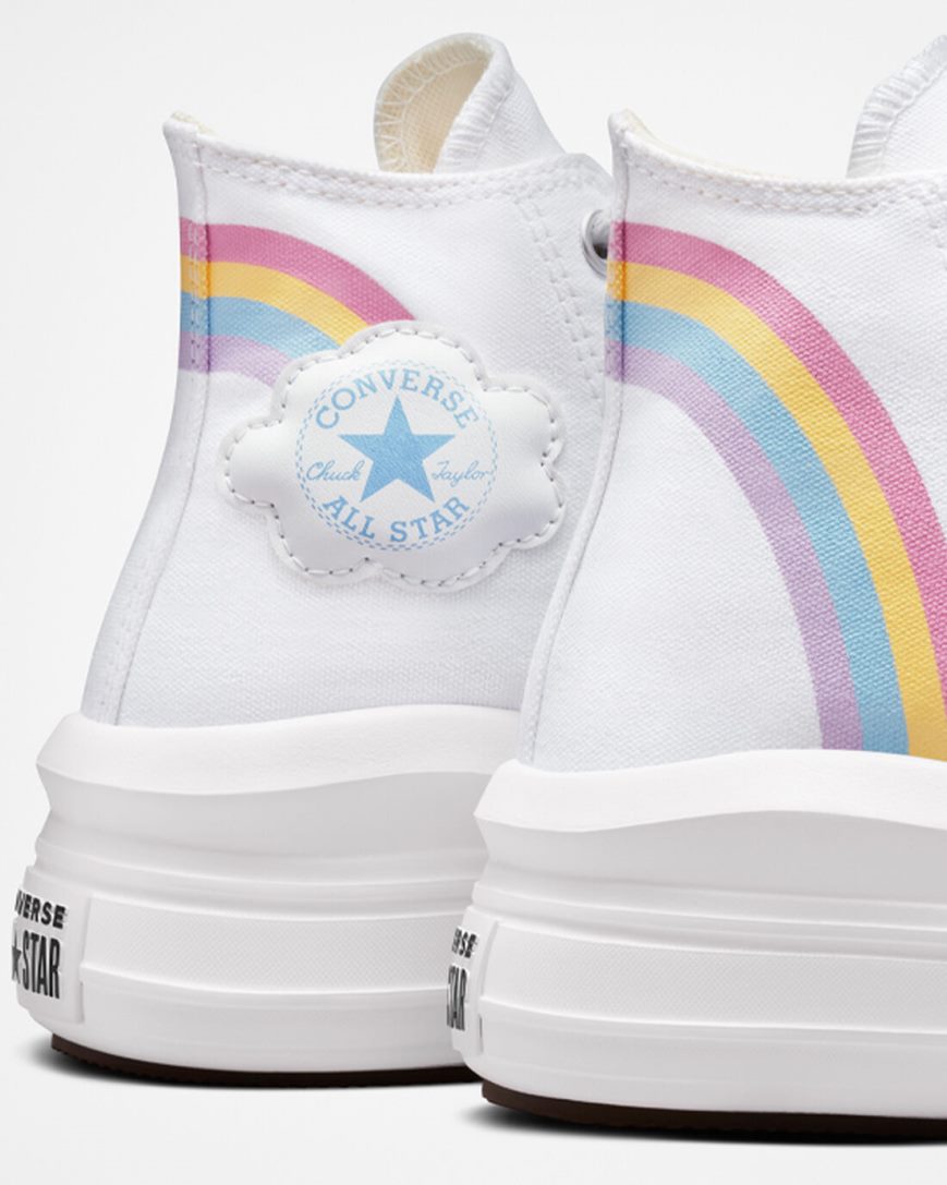 Converse Chuck Taylor All Star Move Rainbow Cloud Høye Platform Sko Jente Hvite Blå Rosa | 052KMBGZH