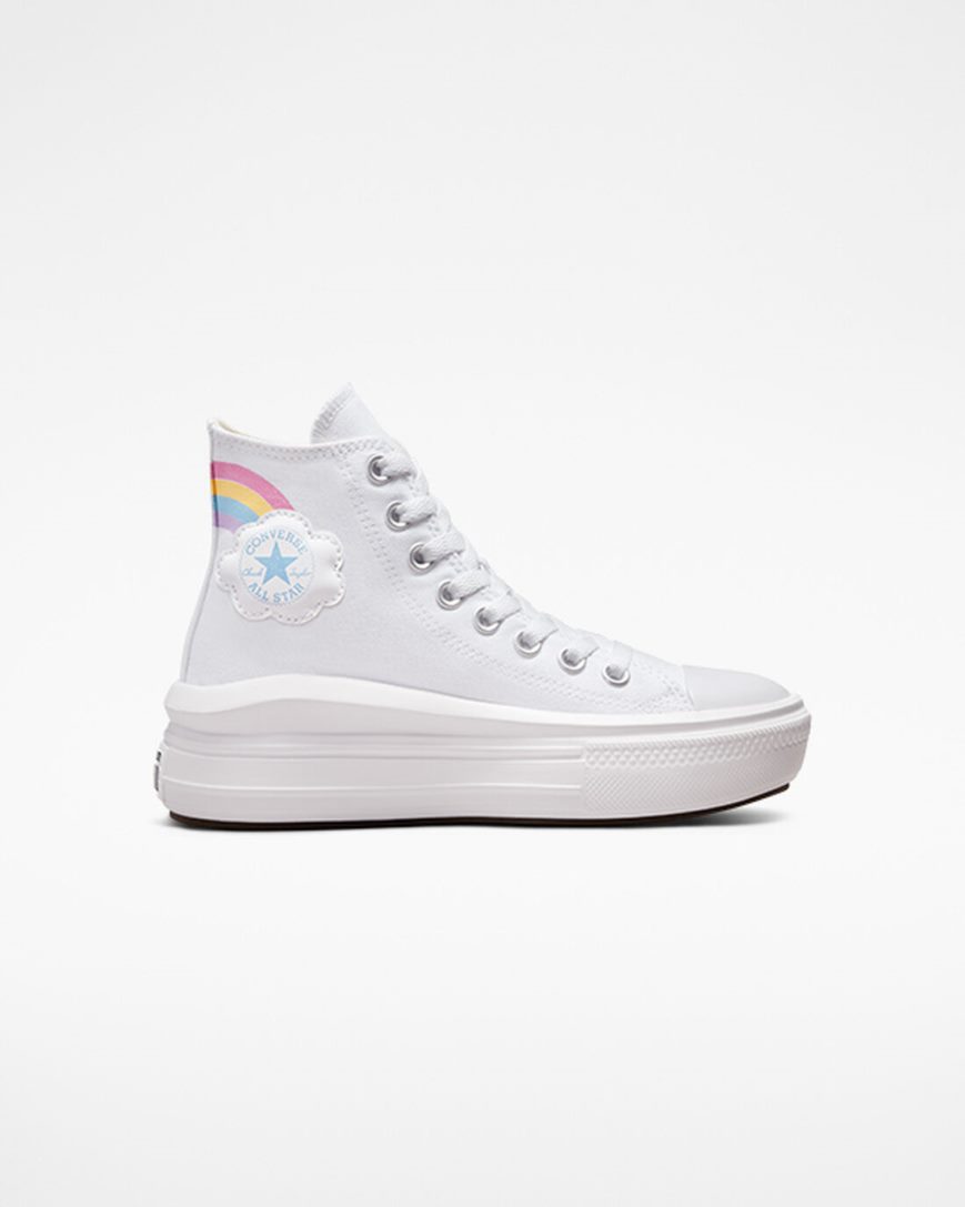 Converse Chuck Taylor All Star Move Rainbow Cloud Høye Platform Sko Jente Hvite Blå Rosa | 052KMBGZH