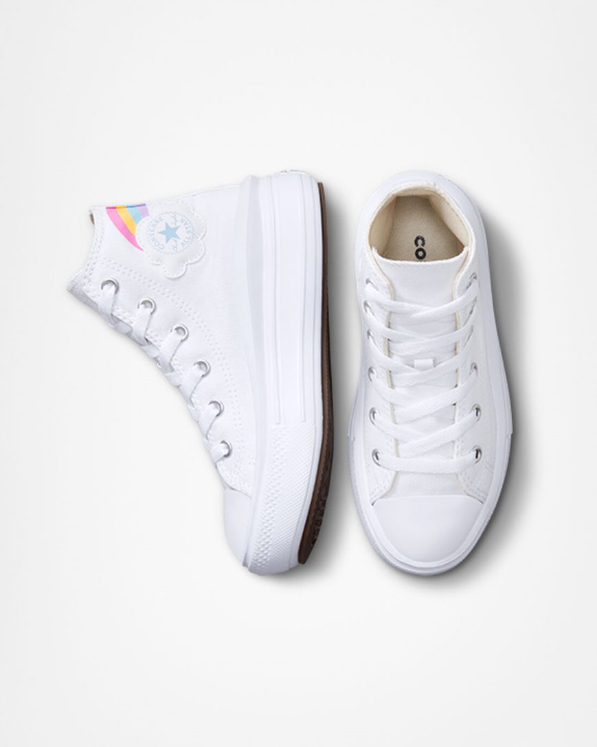 Converse Chuck Taylor All Star Move Rainbow Cloud Høye Platform Sko Jente Hvite Blå Rosa | 204BZPARS