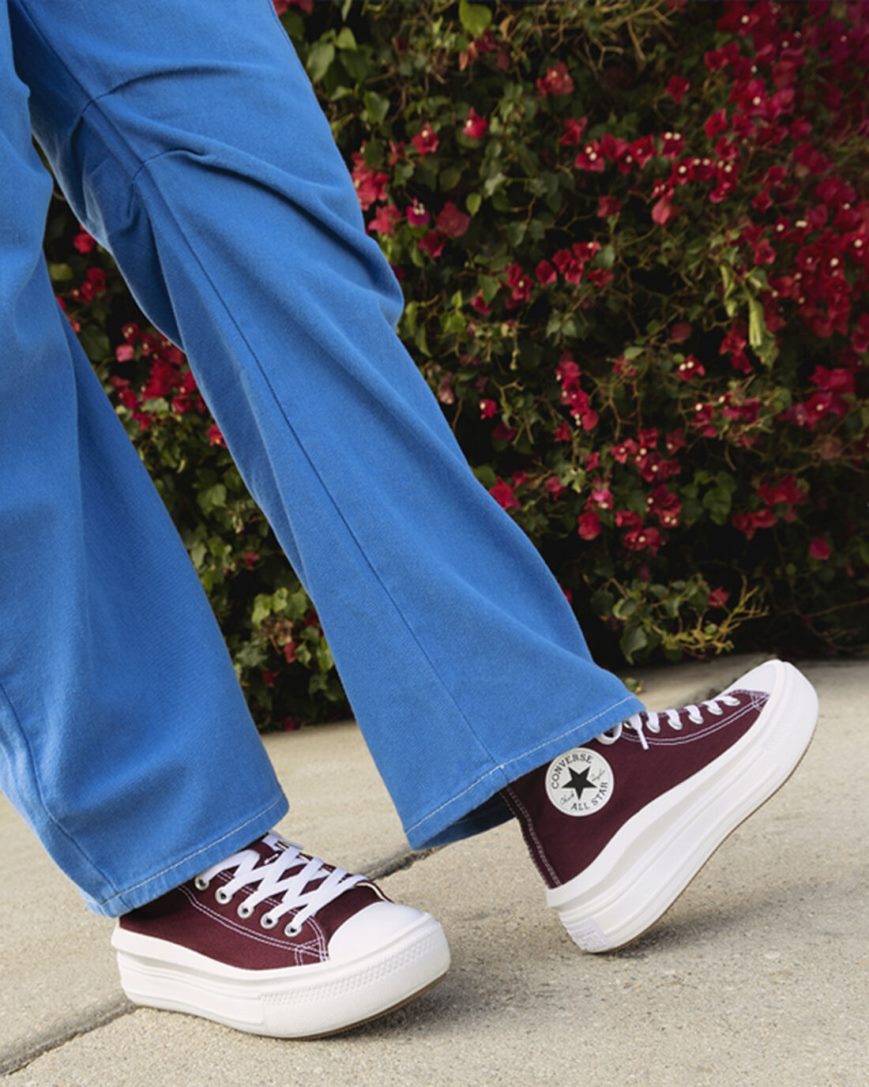 Converse Chuck Taylor All Star Move Seasonal Color Høye Platform Sko Dame Mørke Rød Hvite | 701SQVJEO