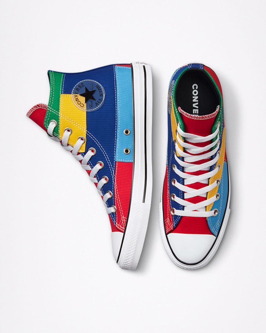Converse Chuck Taylor All Star Patchwork Høye Sko Herre Rød Blå | 581MPAJVN