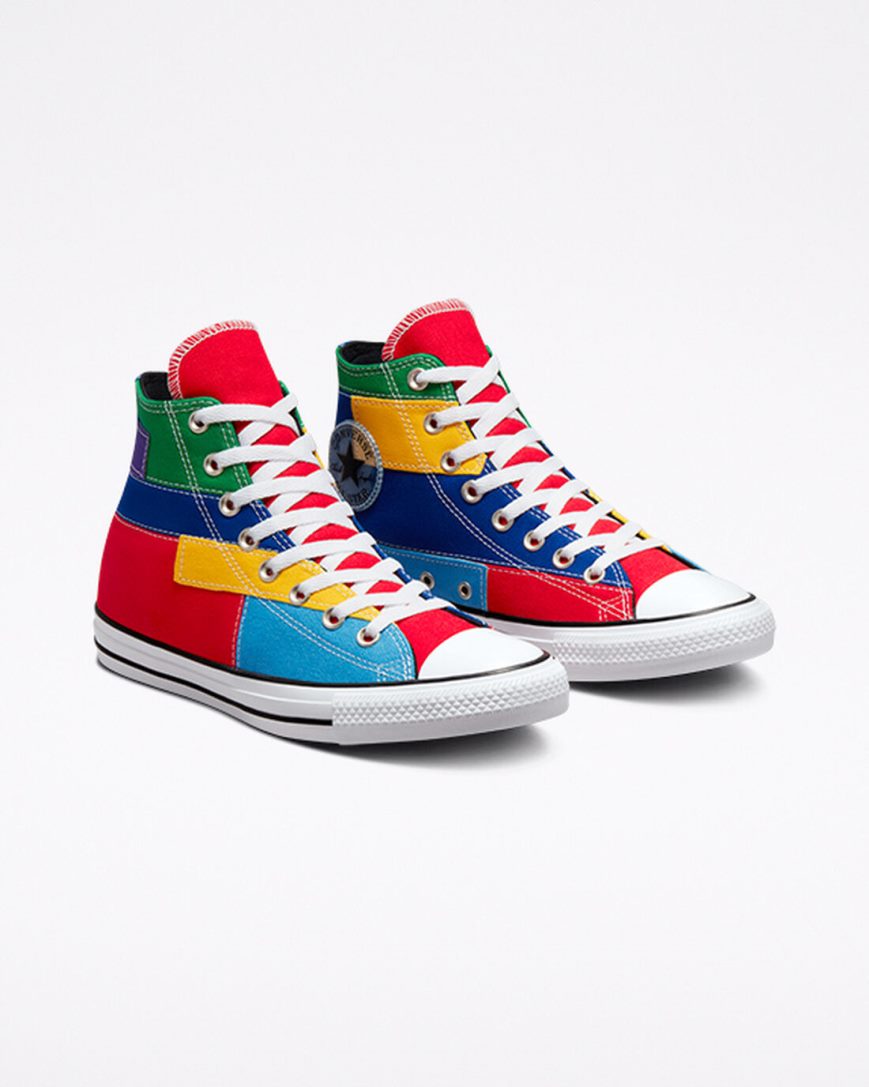 Converse Chuck Taylor All Star Patchwork Høye Sko Herre Rød Blå | 581MPAJVN