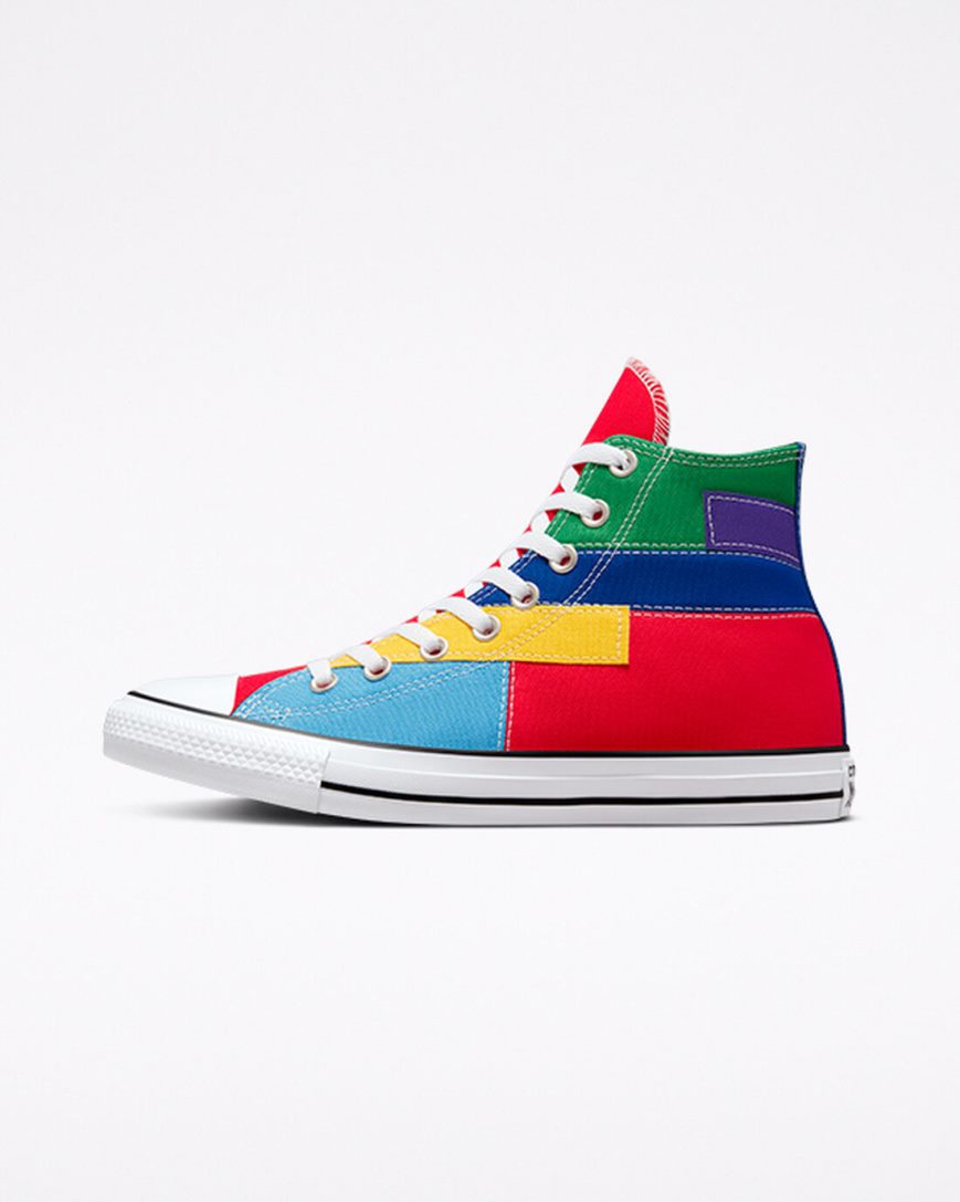 Converse Chuck Taylor All Star Patchwork Høye Sko Dame Rød Blå | 915WOSGLU