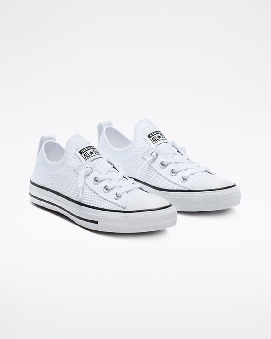 Converse Chuck Taylor All Star Shoreline Knit Slip Lave Sko Dame Hvite Svarte Hvite | 174ZEAKUW