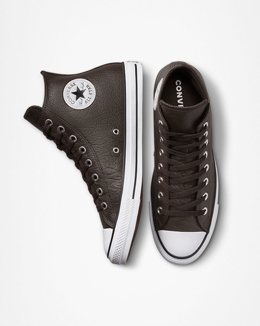 Converse Chuck Taylor All Star Tumbled Lær Høye Sko Herre Brune Hvite Svarte | 137WVGIZH