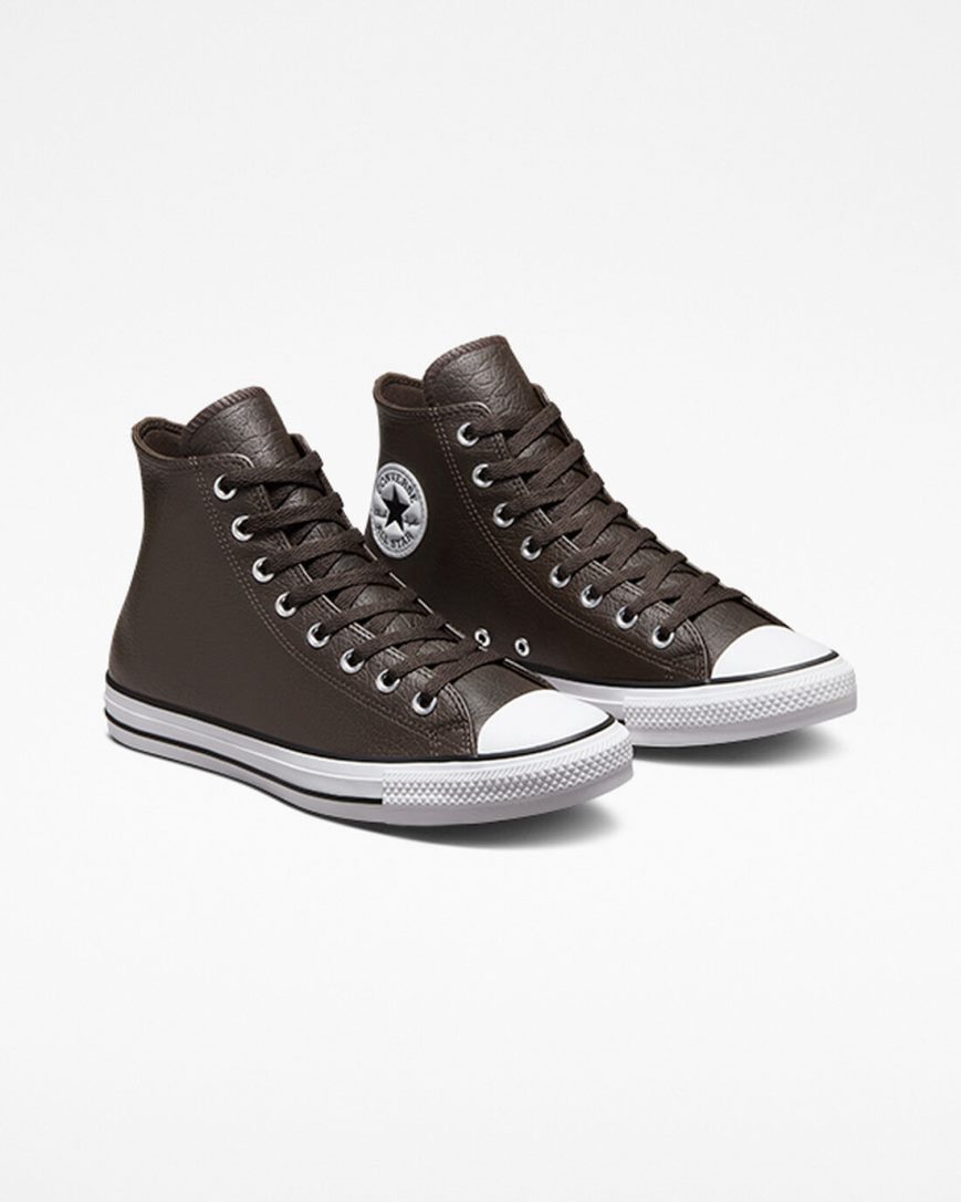 Converse Chuck Taylor All Star Tumbled Lær Høye Sko Herre Brune Hvite Svarte | 137WVGIZH