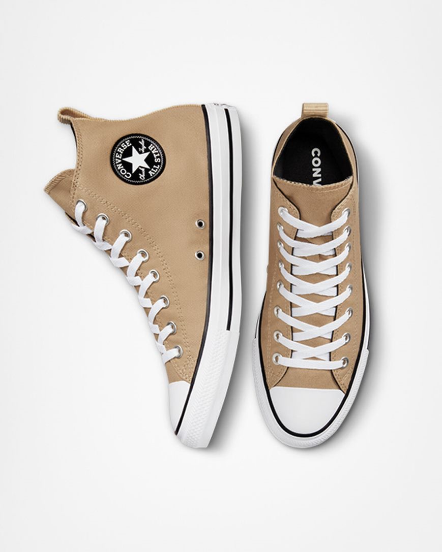 Converse Chuck Taylor All Star Woven Twill Høye Sko Dame Khaki Svarte | 897FGTCAR