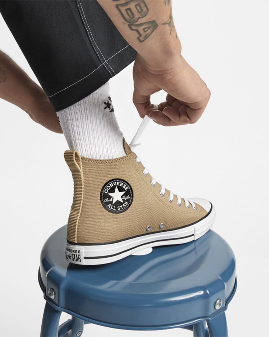 Converse Chuck Taylor All Star Woven Twill Høye Sko Dame Khaki Svarte | 897FGTCAR
