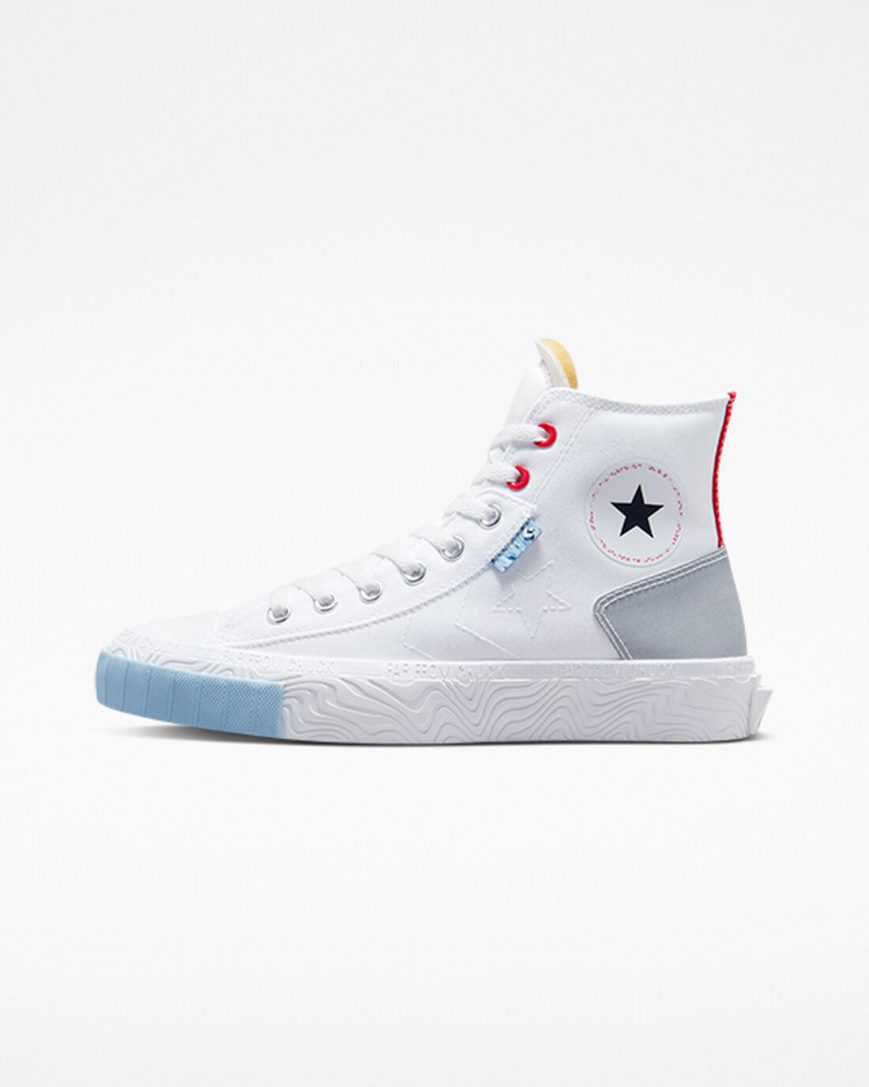 Converse Chuck Taylor Alt Star Reflective Shine Høye Sko Dame Hvite Rød Blå | 164WFUKCM
