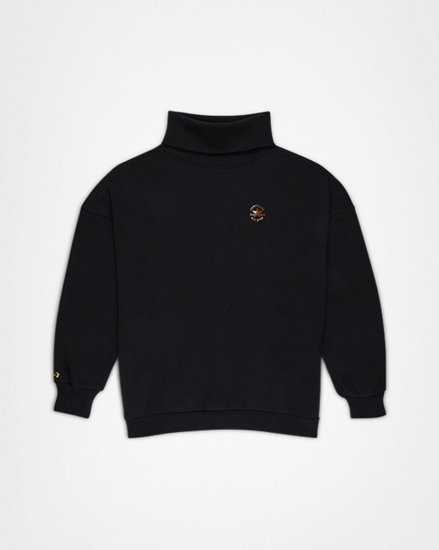 Converse Chuck Taylor Patch Mock Neck Pullover Gensere Dame Svarte | 014KPCZRU
