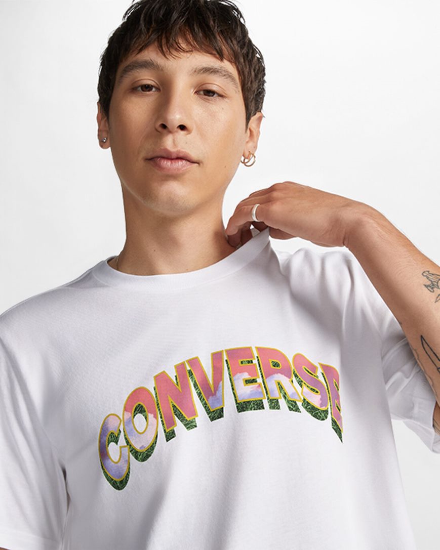 Converse Cloud Fill Logo T-Shirts Herre Hvite | 521SRPOIZ