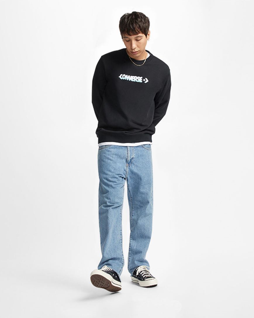 Converse Cloud Grafiske Long Sleeve Crew Gensere Herre Svarte | 421UDIZPT