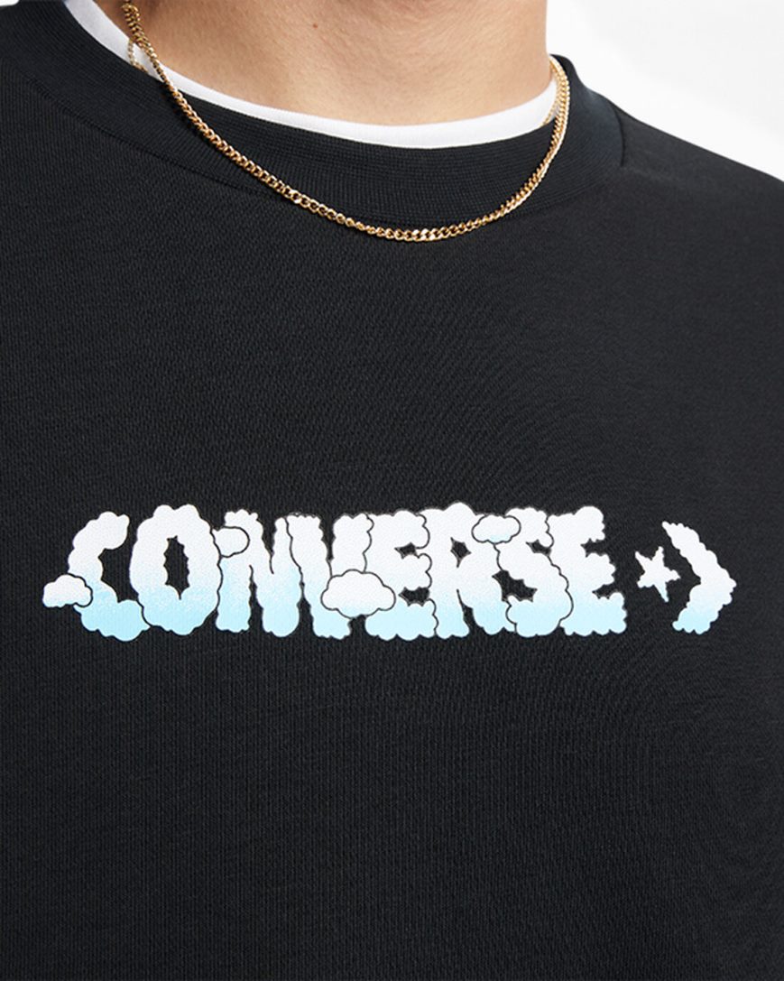 Converse Cloud Grafiske Long Sleeve Crew Gensere Herre Svarte | 421UDIZPT