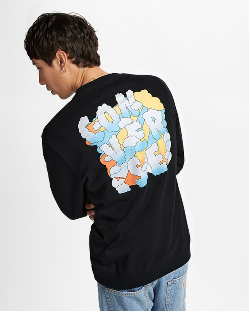 Converse Cloud Grafiske Long Sleeve Crew Gensere Herre Svarte | 421UDIZPT