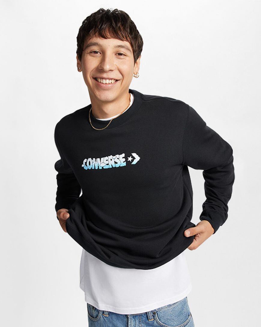 Converse Cloud Grafiske Long Sleeve Crew Gensere Herre Svarte | 421UDIZPT