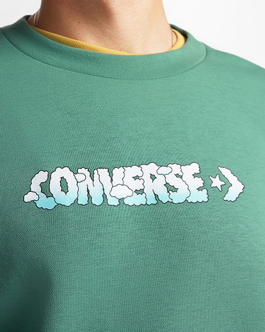 Converse Cloud Grafiske Long Sleeve Crew Gensere Herre Grønn | 724OBMPYN