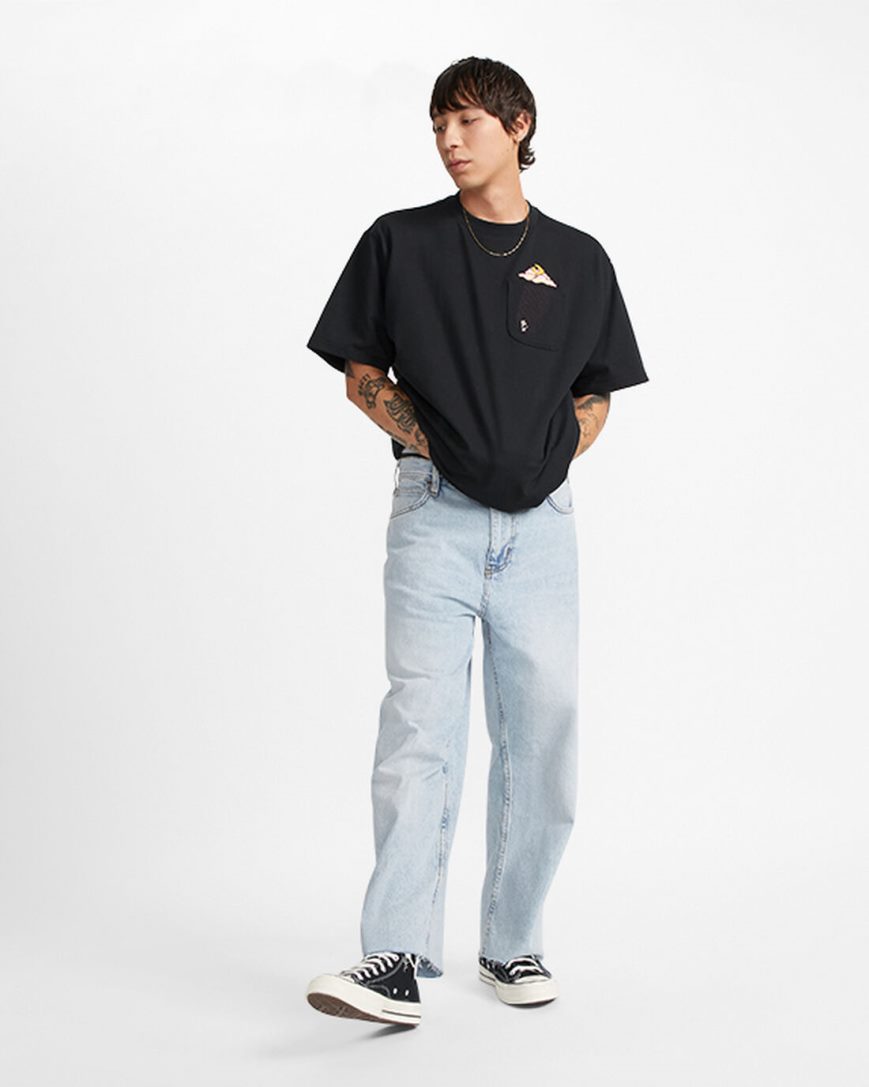 Converse Cloud Pocket Grafiske T-Shirts Herre Svarte | 684UCYBEL