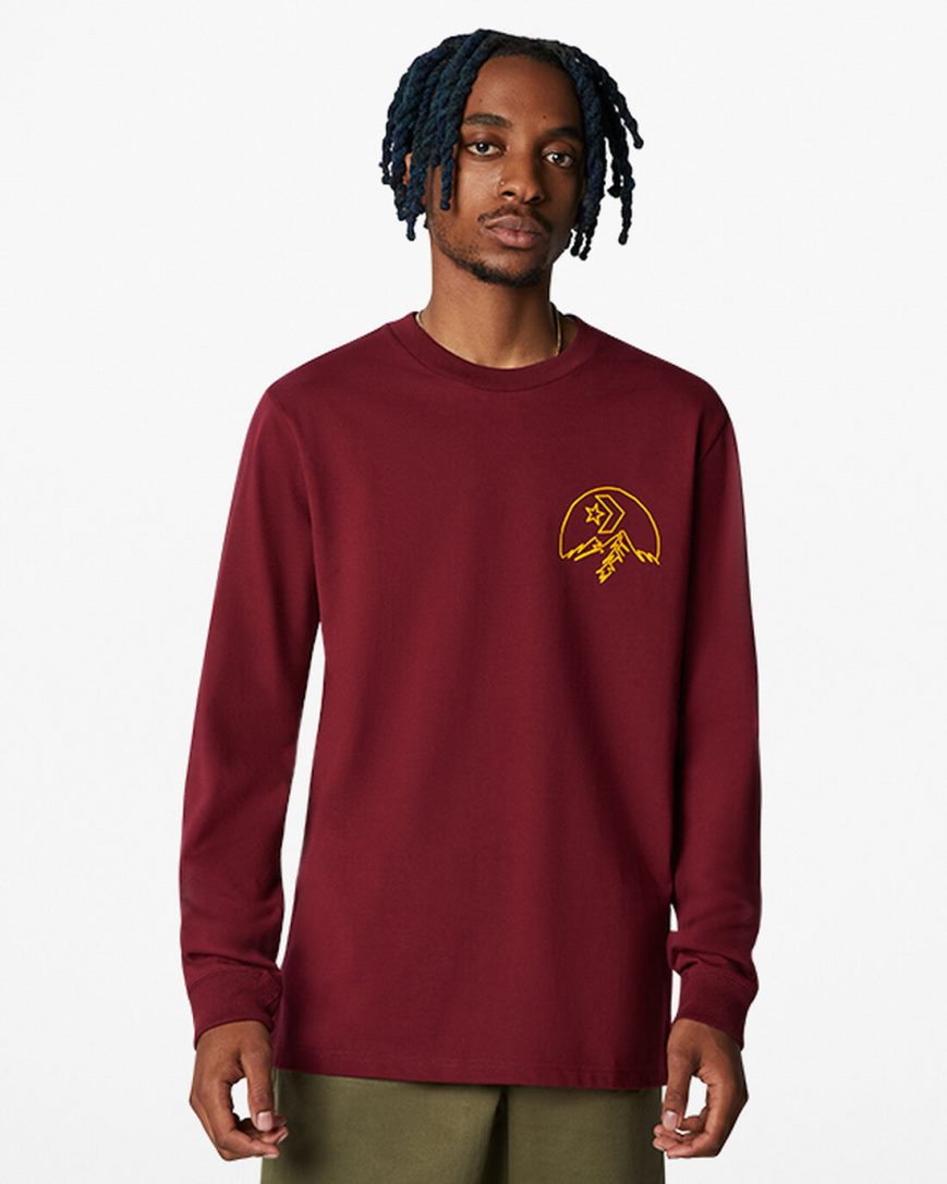 Converse Counter Climate Long Sleeve T-Shirts Herre Mørke Rød | 907SALETD