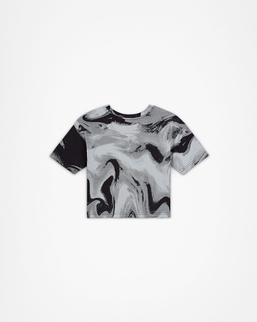 Converse Dye Printed Chuck Taylor Patch Boxy T-Shirts Jente Svarte | 703QUAWMY