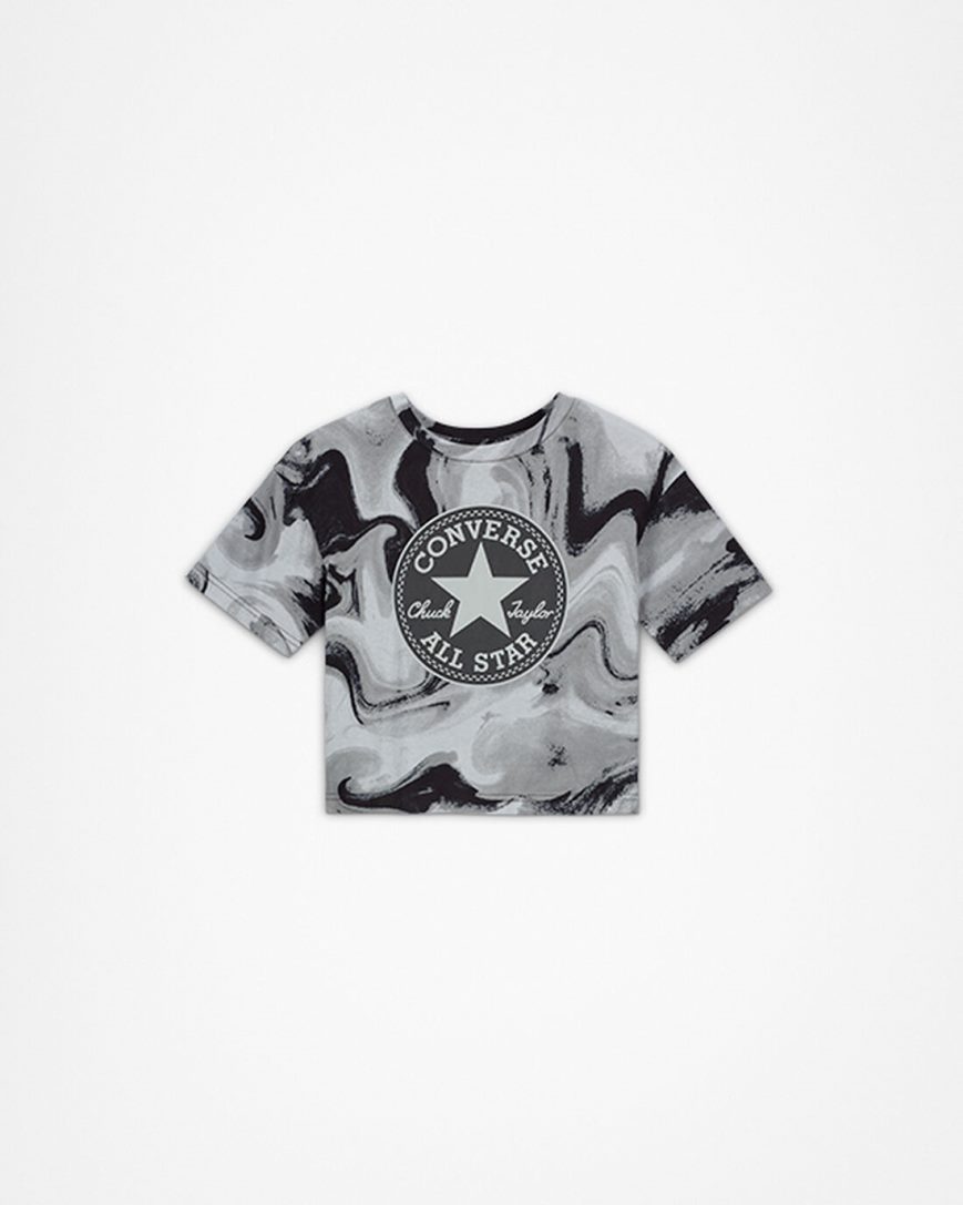 Converse Dye Printed Chuck Taylor Patch Boxy T-Shirts Jente Svarte | 703QUAWMY