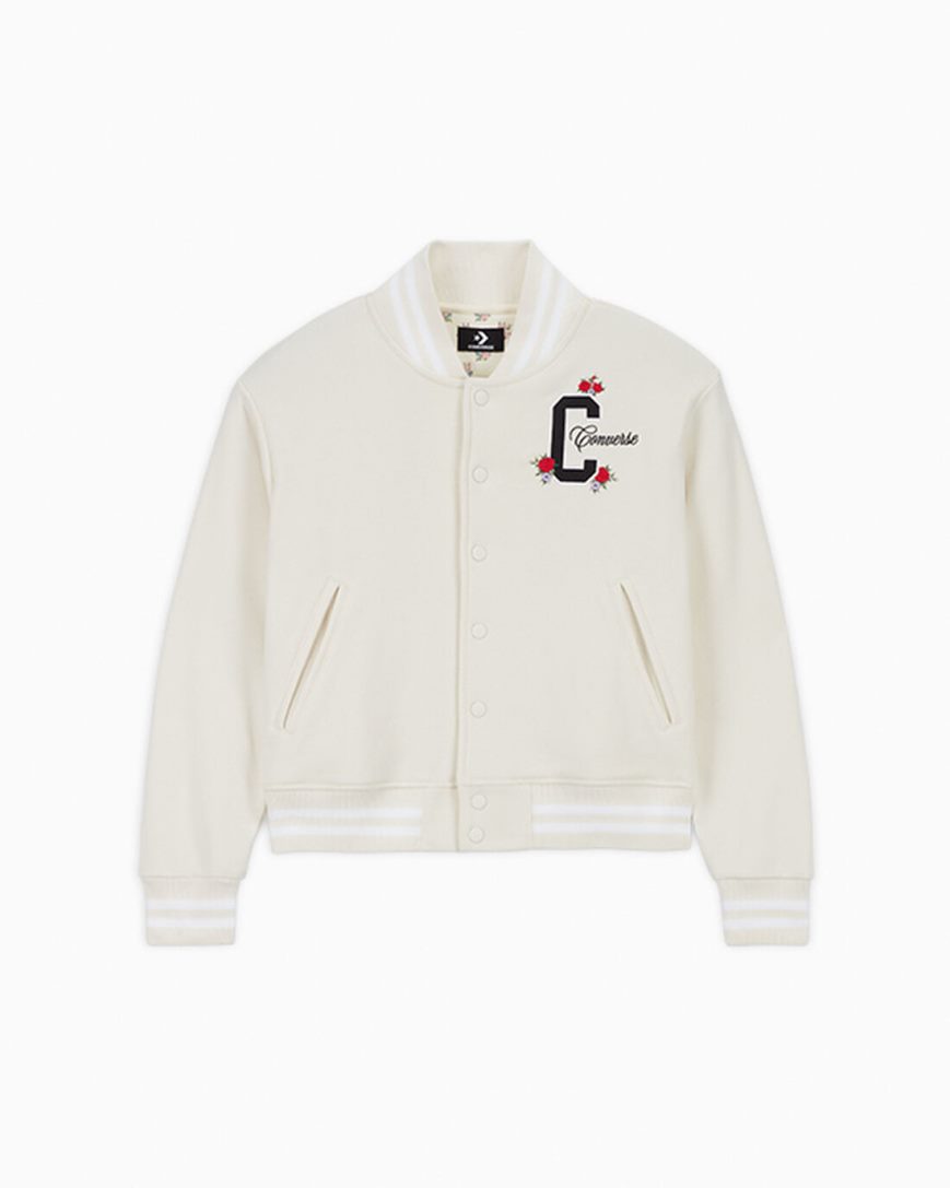 Converse Embroidered Rose Bomberjakke Dame Beige | 749RLMKPA