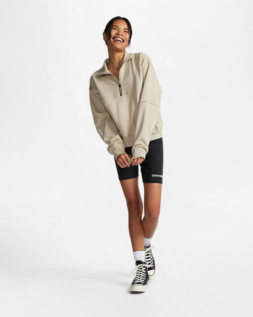 Converse Fleece Half-Zip Pullover Gensere Dame Grå | 035TZAXUC