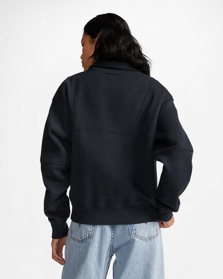 Converse Fleece Half-Zip Pullover Gensere Dame Svarte | 602ENTJMQ