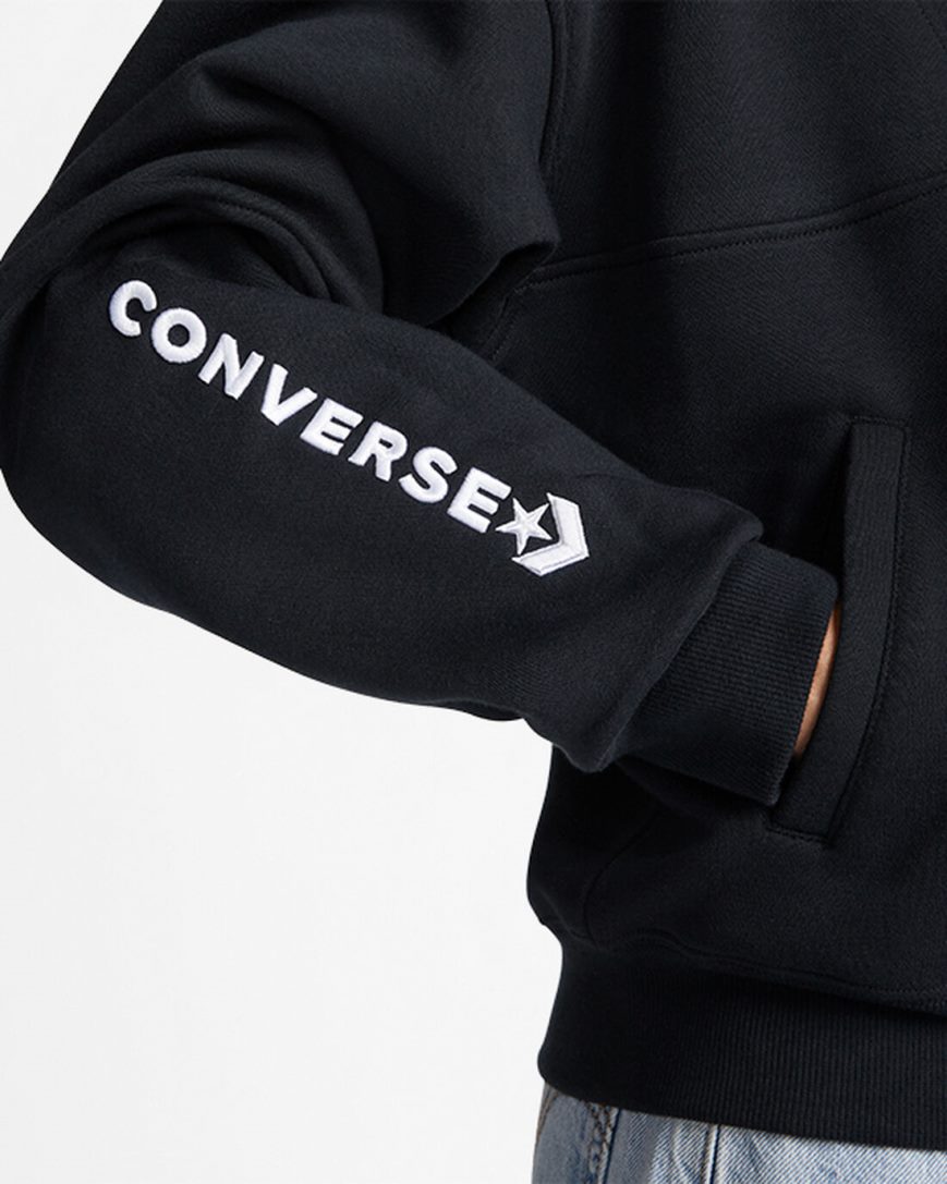 Converse Fleece Half-Zip Pullover Gensere Dame Svarte | 602ENTJMQ