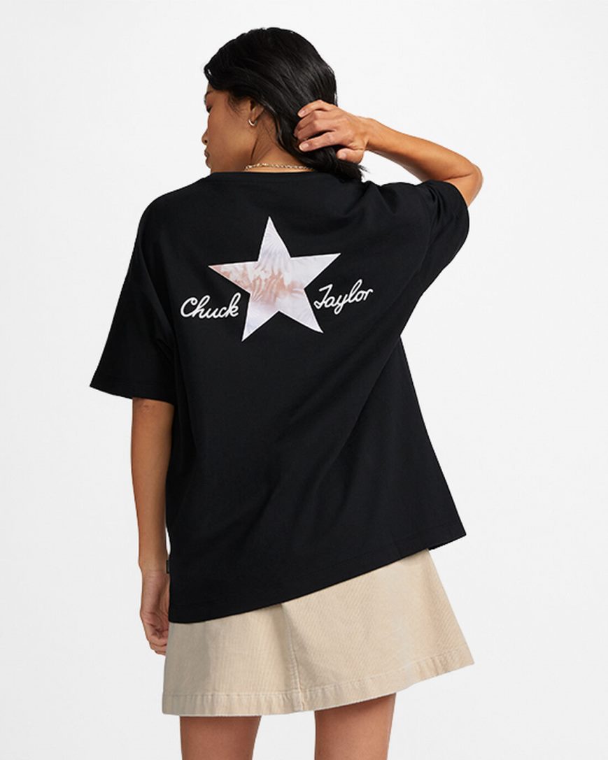 Converse Floral Fill Chuck Taylor Oversized T-Shirts Dame Svarte | 143HTCKMG