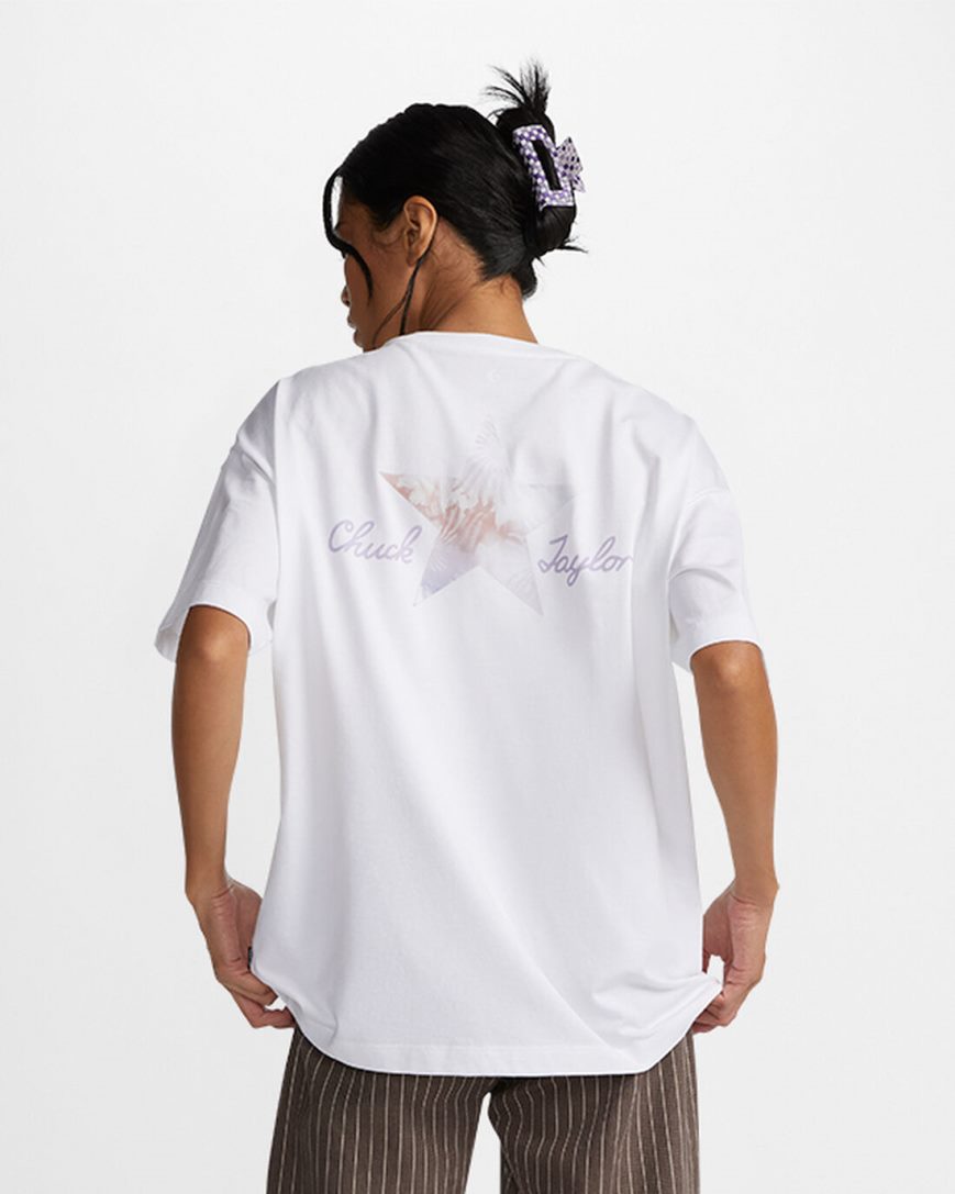 Converse Floral Fill Chuck Taylor Oversized T-Shirts Dame Hvite | 798DSCJXE