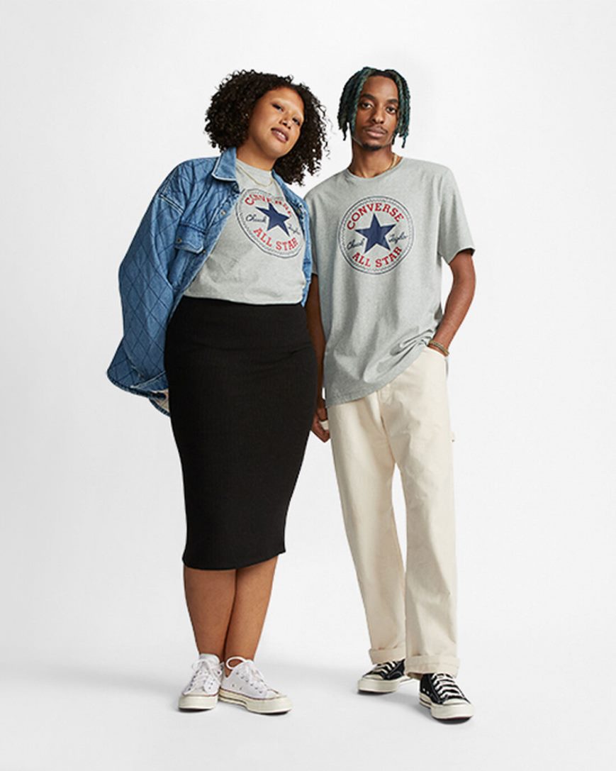 Converse Go-To All Star Patch Standard Fit T-Shirts Dame Grå | 034XFGLVT