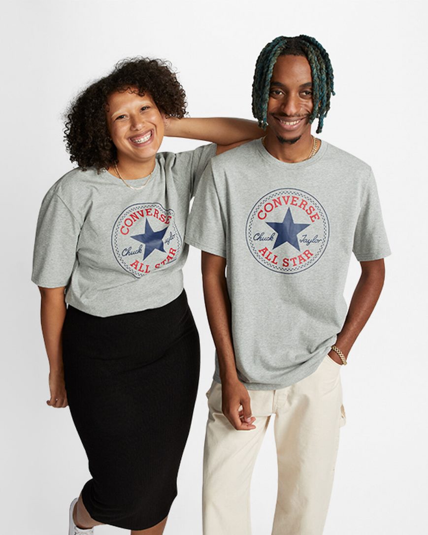 Converse Go-To All Star Patch Standard Fit T-Shirts Dame Grå | 034XFGLVT