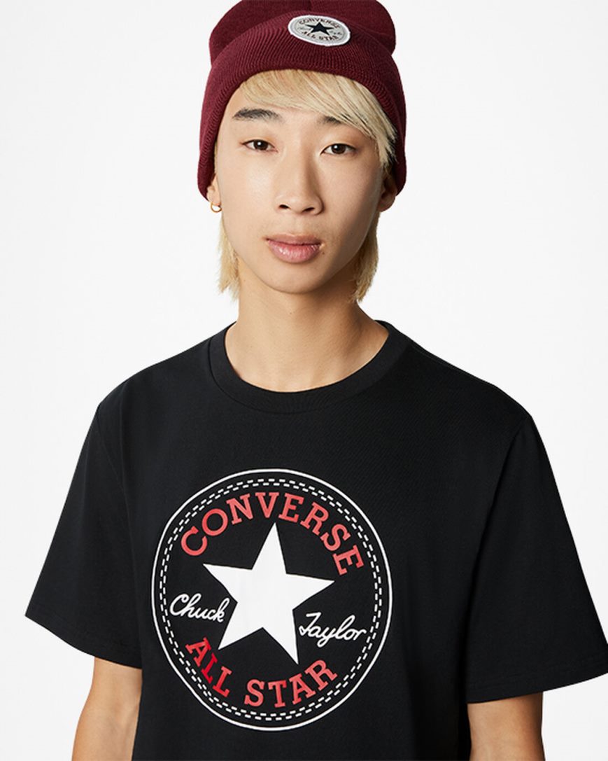 Converse Go-To All Star Patch Standard Fit T-Shirts Dame Svarte | 048UBCJNX