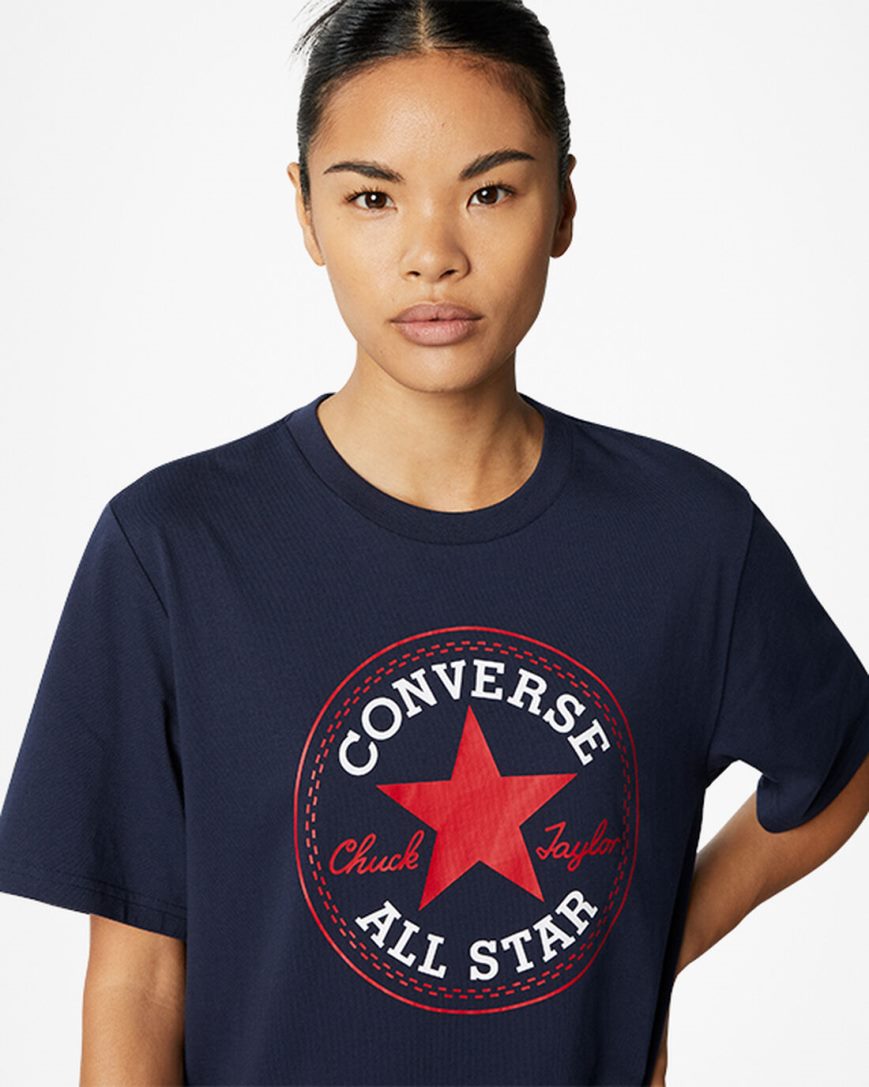 Converse Go-To All Star Patch Standard Fit T-Shirts Dame Obsidian | 640UYPLZS