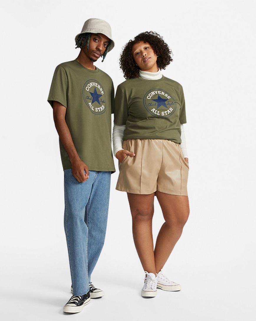 Converse Go-To All Star Patch Standard Fit T-Shirts Dame Olivengrønne | 908UBNSPF