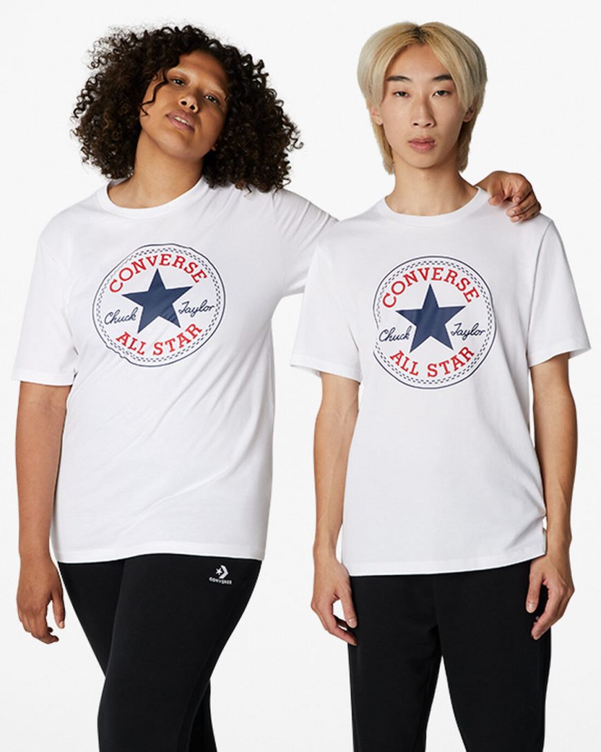 Converse Go-To Chuck Taylor Classic Patch Standard Fit T-Shirts Dame Hvite | 987GHFKMN