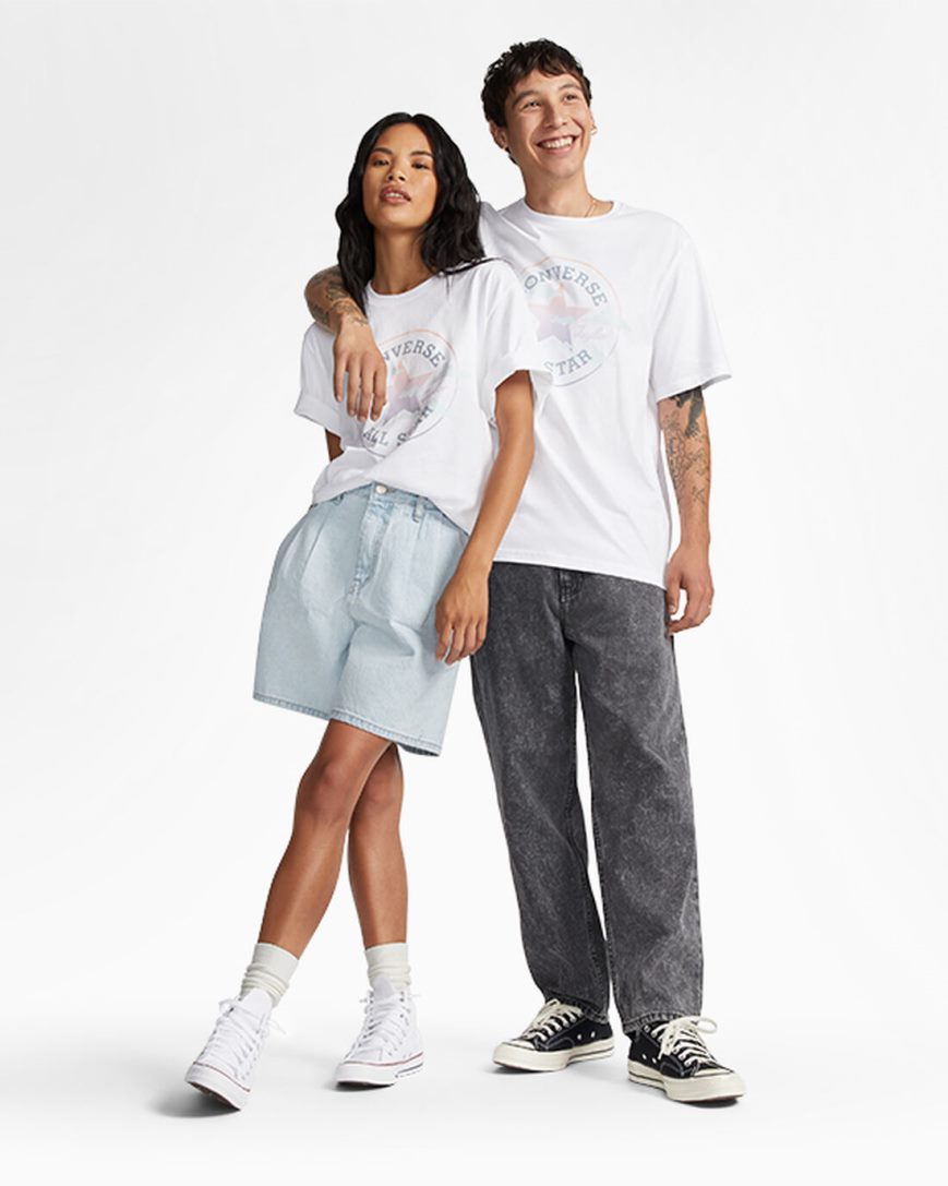 Converse Go-To Clouds Grafiske Standard Fit T-Shirts Dame Hvite | 376XKEZQM