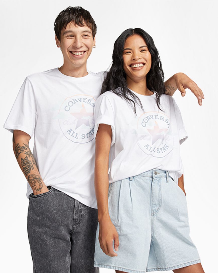 Converse Go-To Clouds Grafiske Standard Fit T-Shirts Dame Hvite | 376XKEZQM