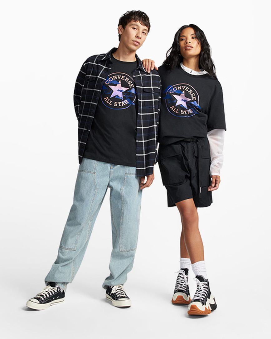 Converse Go-To Clouds Grafiske Standard Fit T-Shirts Dame Svarte | 541GXSBDA