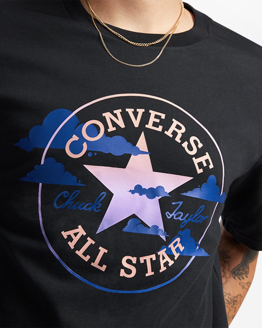 Converse Go-To Clouds Grafiske Standard Fit T-Shirts Dame Svarte | 541GXSBDA
