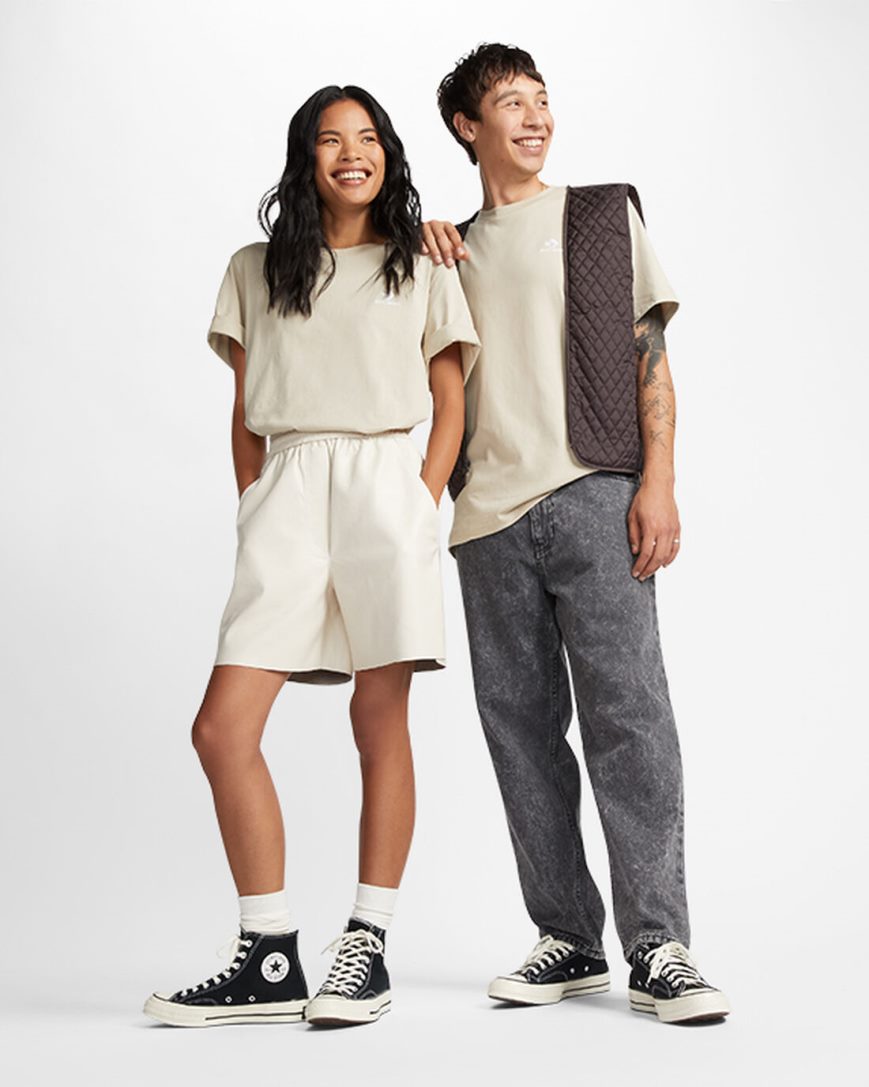 Converse Go-To Embroidered Star Chevron Standard Fit T-Shirts Dame Grå | 035RHIVFT