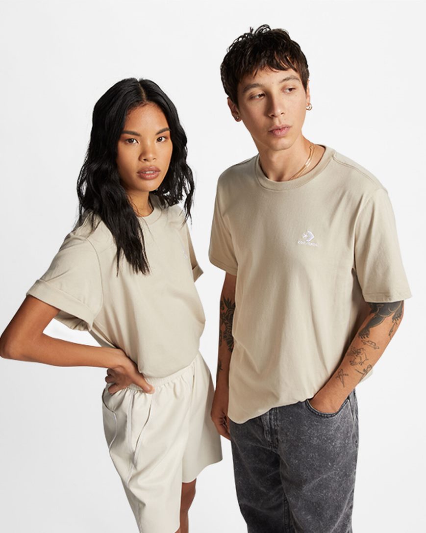 Converse Go-To Embroidered Star Chevron Standard Fit T-Shirts Dame Grå | 035RHIVFT