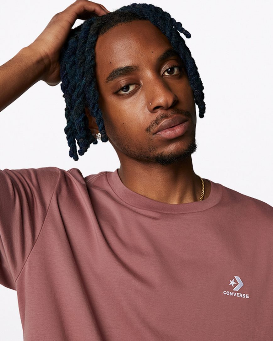 Converse Go-To Embroidered Star Chevron Standard Fit T-Shirts Dame Burgunder | 086PHEDMG